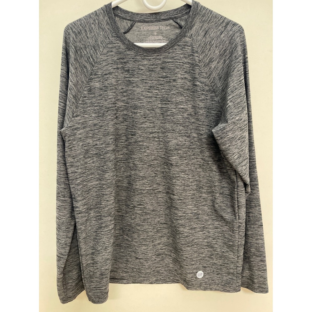 Express Tech Mens Large Gray Space Dye Heather Long Sleeve Raglan Active Shirt